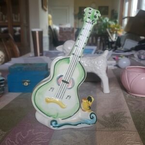 Vintage Japan Guitar With Yellow Bird Planter